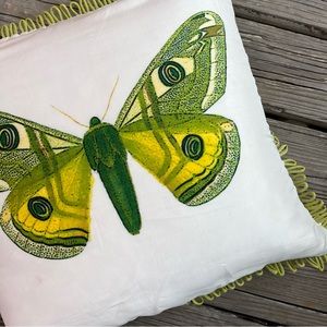 Arhaus Silk Decorative Throw Pillow Cover Butterfly Green
